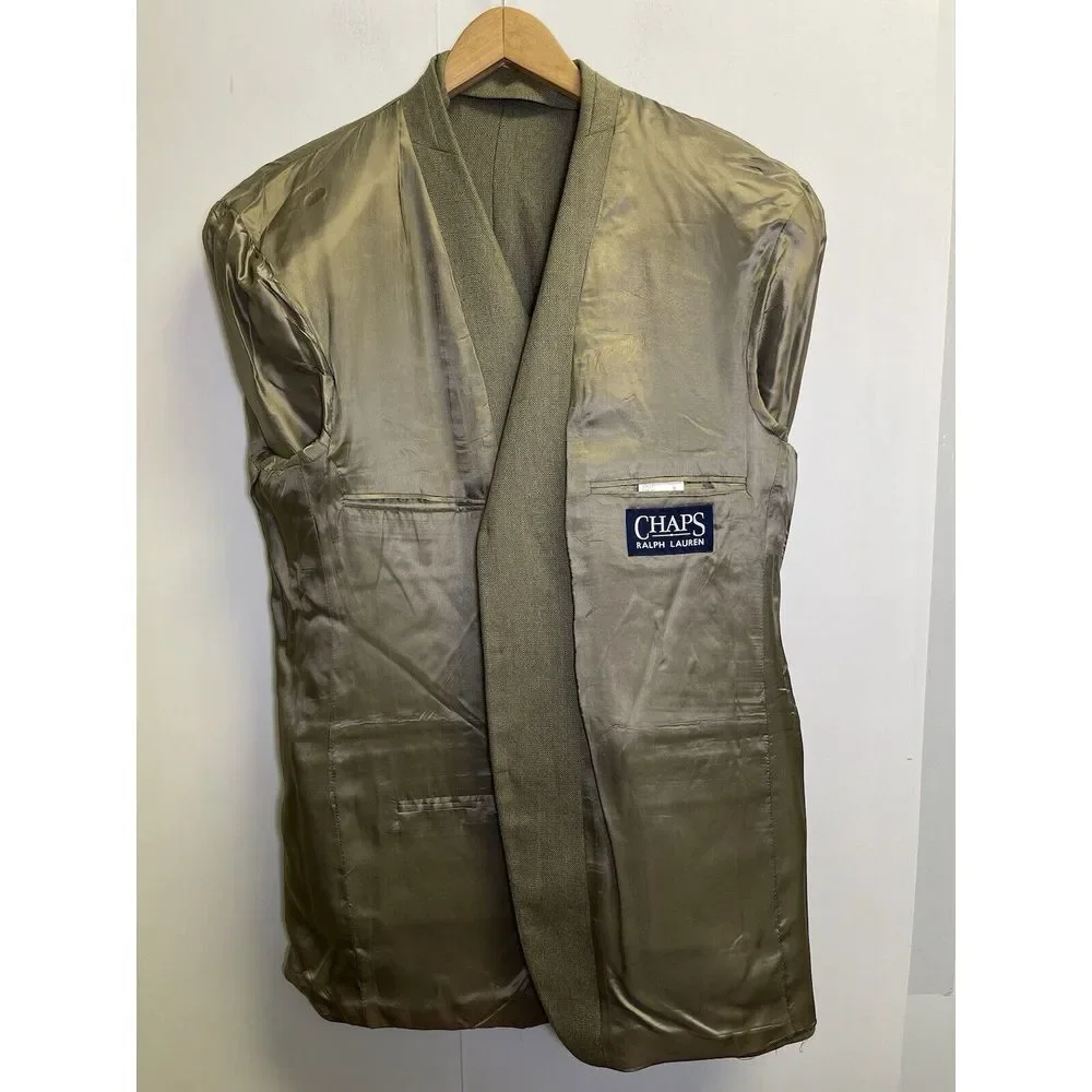 VINTAGE Chaps Ralph Lauren Blazer Mens 42L‎ Beige Silk Wool Sport Coat Jacket